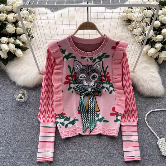 Ruffled kitten wool sweater YM551