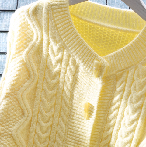 Cute Yellow Short Sweater Jacket Women's Soft Knitted Cardigan YM2358