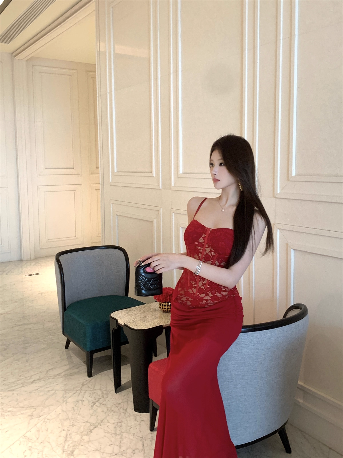 Sexy Red Lace Straps Party Dress Birthday Dress YM2171