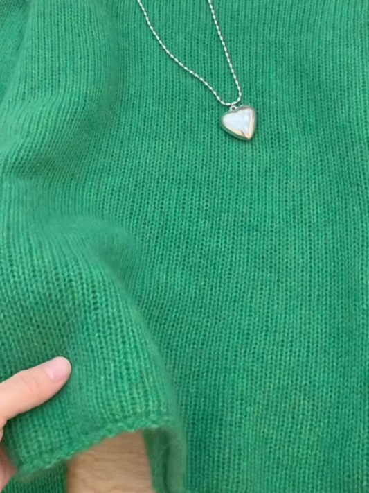 Green Round Neck Loose Sweater Knitted Sweater Women YM1868