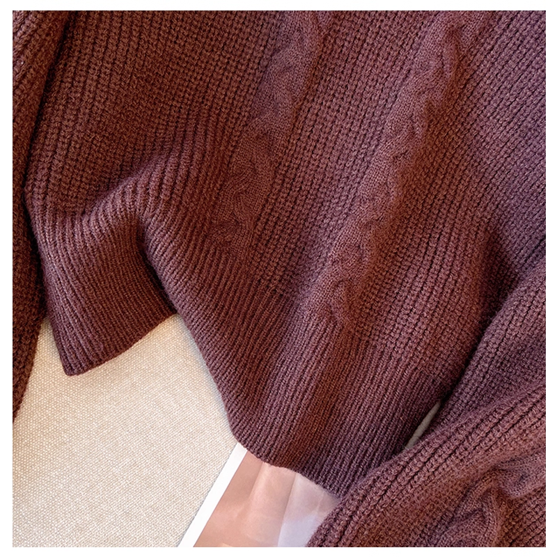 Brown Fake Two-piece Design Sweater Autumn Slim All-match Casual Top YM2299