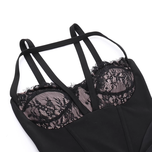 Sexy Black Lace Slit Mini Party Gown,Birthday Outfits YM2020