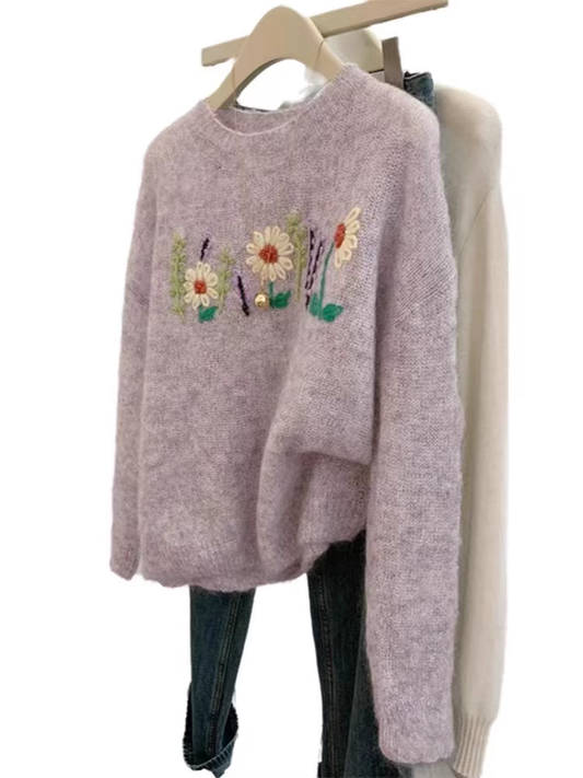 Purple Floral Knitted Sweater YM1852