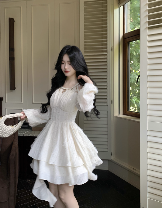 Off-Shoulder Sequin Sweet Retro Temperament Mini Party Dress YM2041