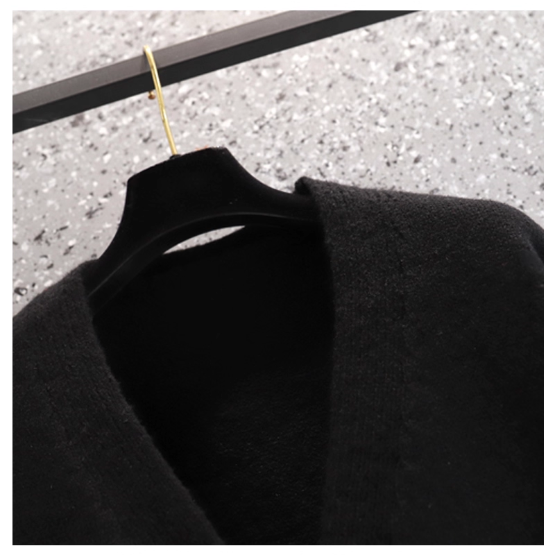 Lazy Style Knitted Cardigan Jacket For Women In Autumn, Loose And Belly-Covering, Slimming Black Sweater YM2281