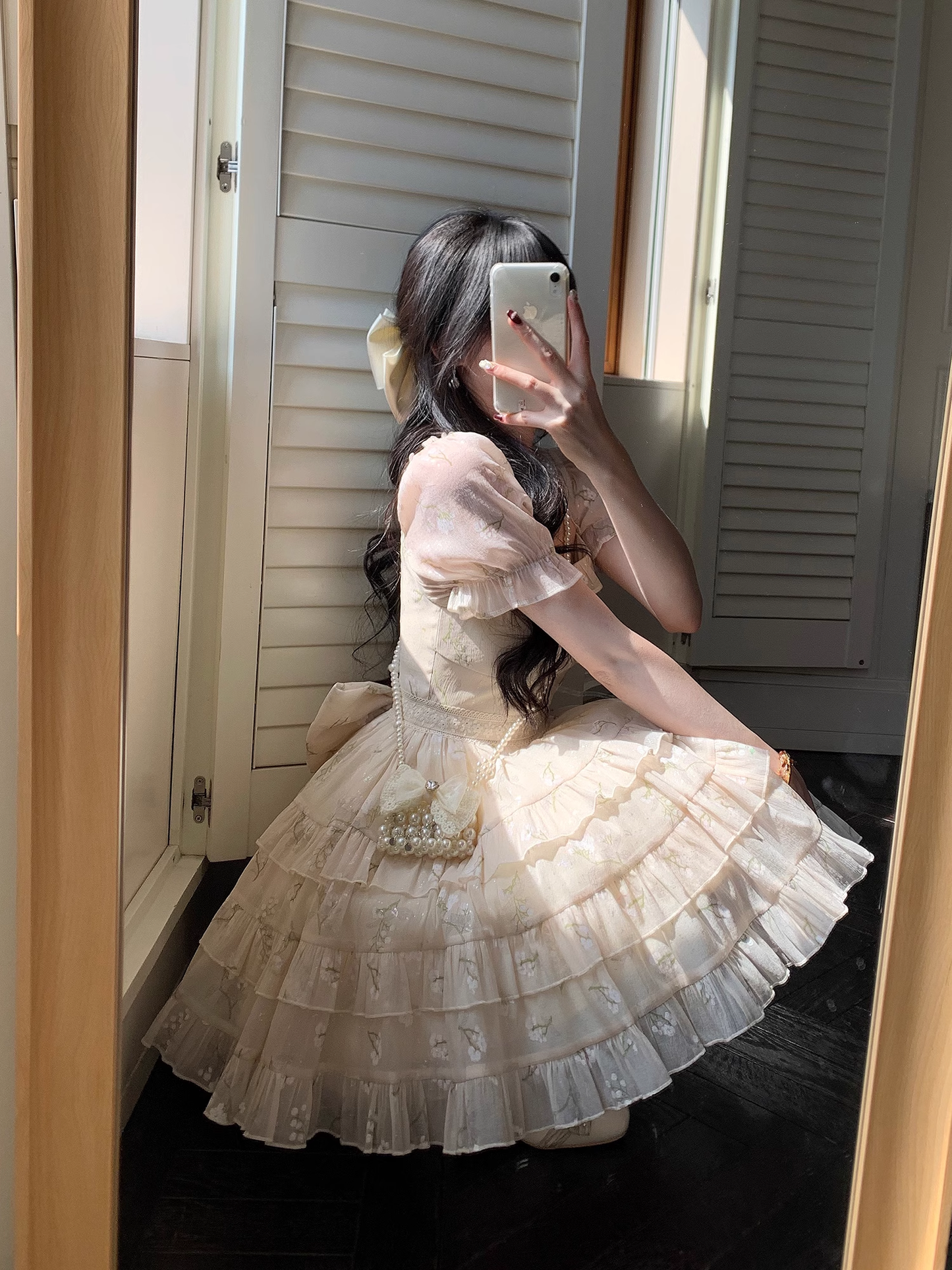 Sweet And Gentle Bow Print Gold-Stamped Cake Tutu Dress Birthday Party Dress YM2048