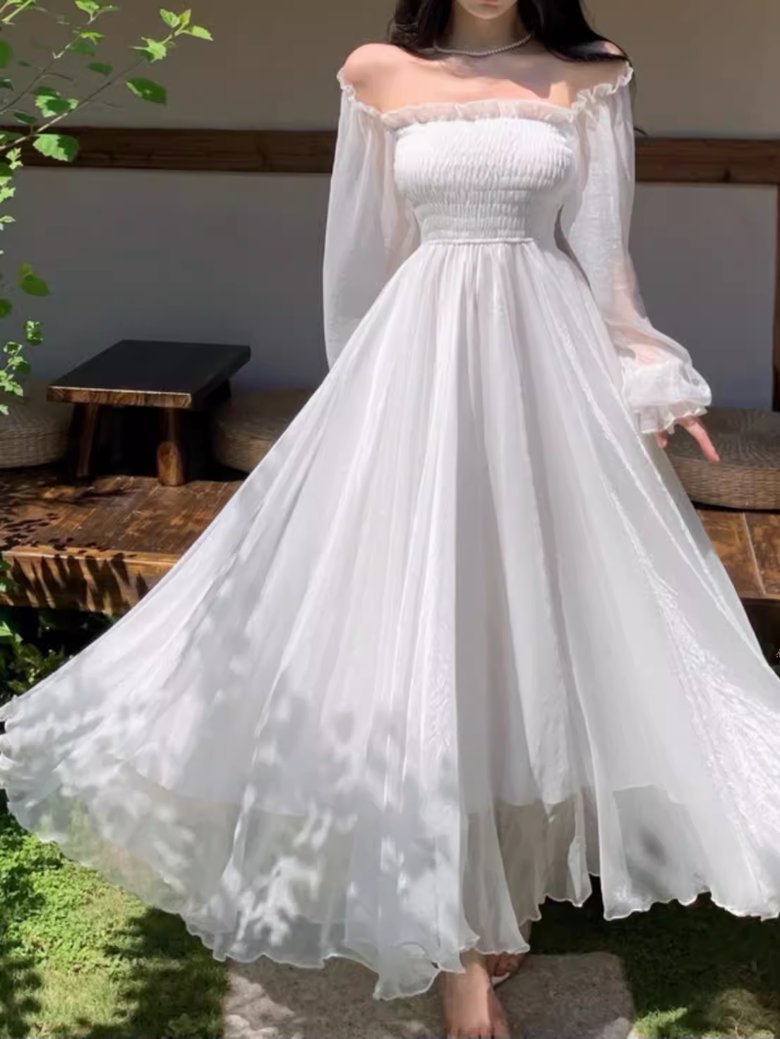 White Tulle Long Dress YM1504