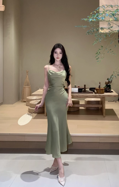 Simple spaghetti straps satin long mermaid party prom dress YM1967