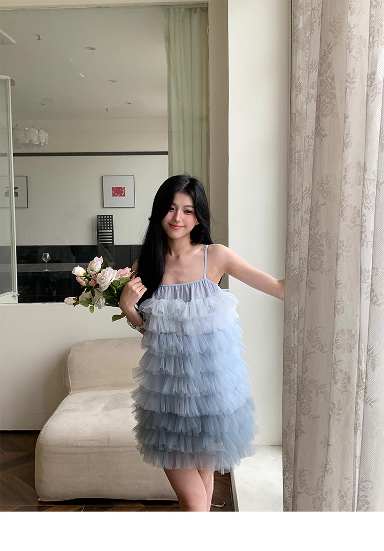 Sweet Ombre Blue Tulle Layered Short Party Dress Prom Dress YM2015