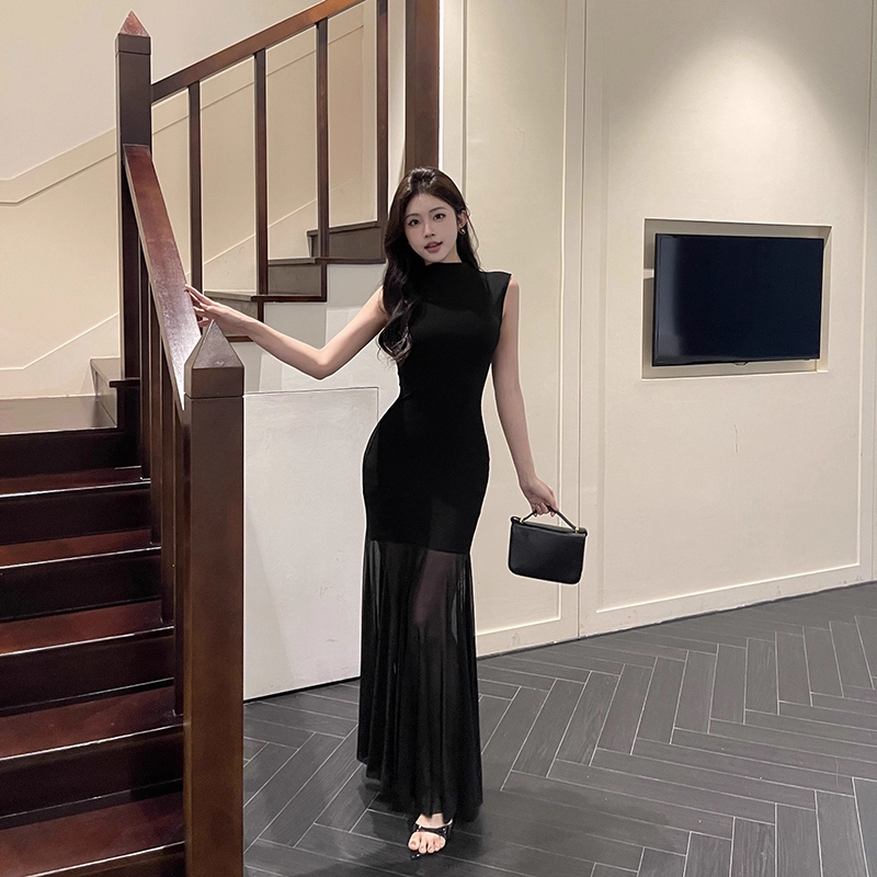 Black Sexy Sleeveless Mermaid Long Holiday Dress Vacation Dress YM2222