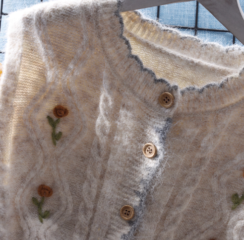 Floral Round Neck Knitted Vest Women's Sweet Waistcoat Top Sweater YM2352