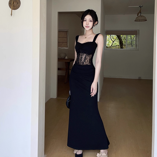 Pretty Black Lace Mermaid Long Party Dress Birthday Dress YM2216