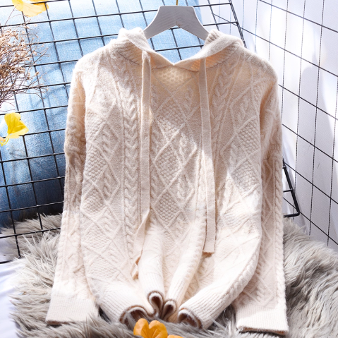 Sky Blue Hooded Cable Pullover Sweater Soft And Stylish Knitted Sweater YM2364