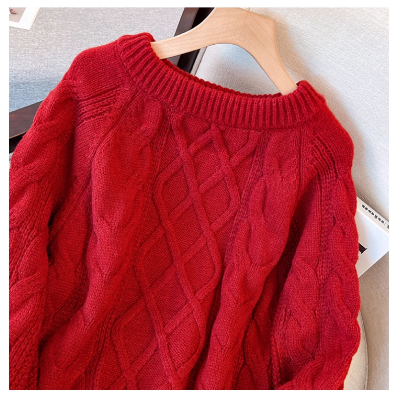 Red Sweater Women's Early Autumn Loose Slimming Versatile Sweet Sweater YM2304