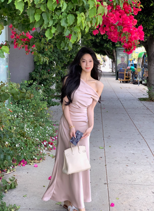 Simple Pink Satin Mermaid Party Dress Birthday Outfits YM2061