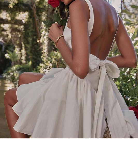 White Backless Dress YM1368