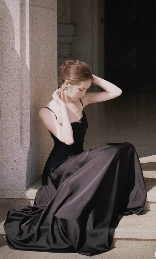 Charming Black Straps Long Party Dress Birthday Evening Dress YM2176