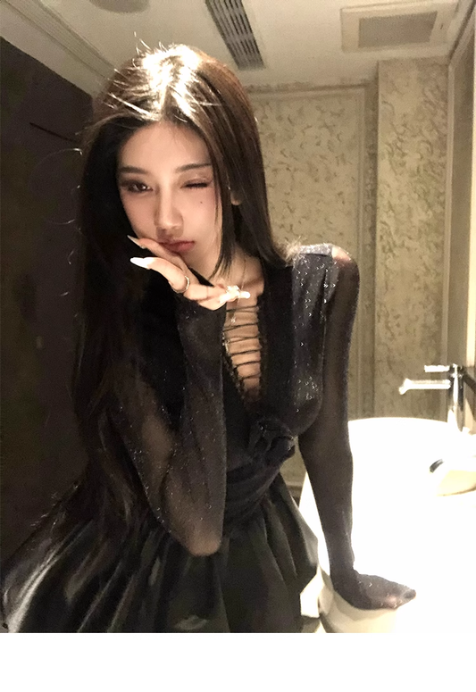 Hollow Neck Birthday Black Party Dress YM1996