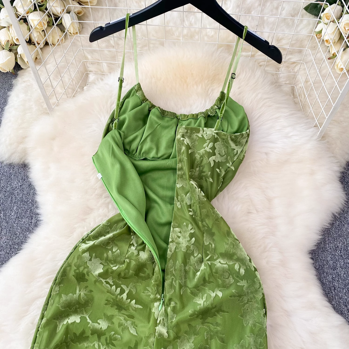 Chic Green/Black Midi-length Dress YM619