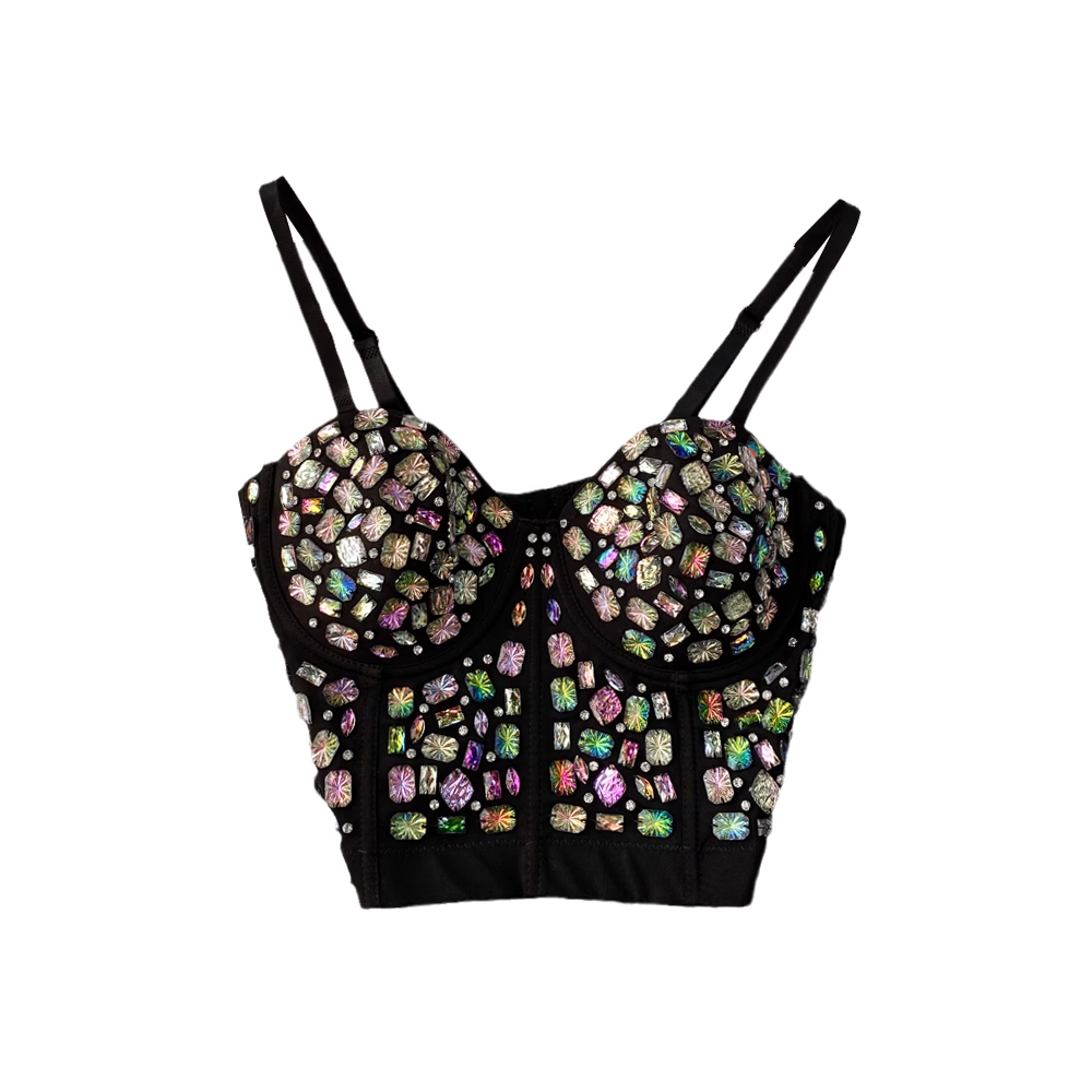 Colorful diamond performance costume with padded top YM893