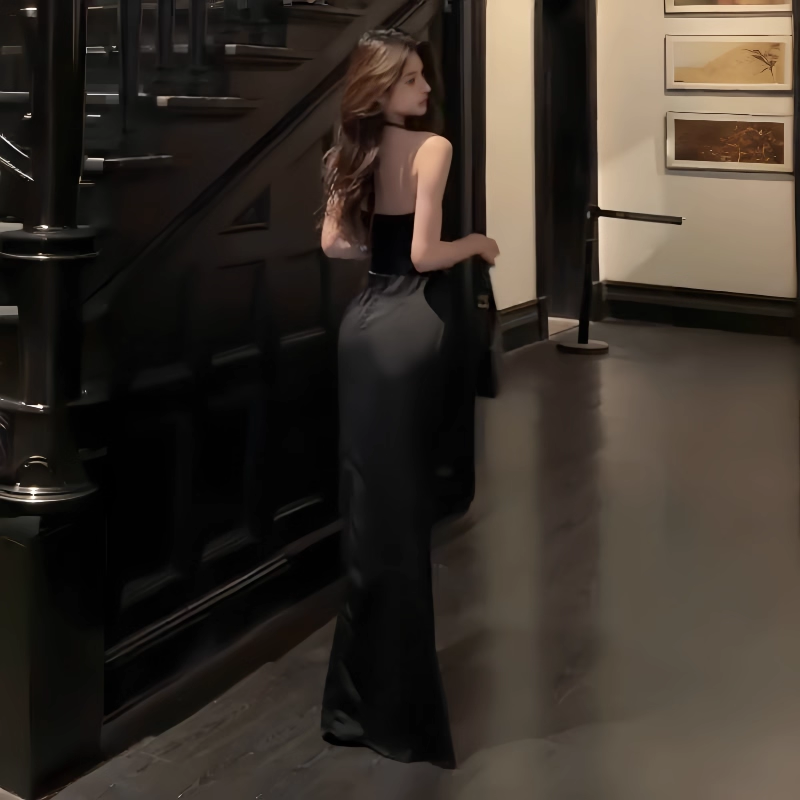 Black Halter Holiday Dress Sexy Sheath Long Vacation Dress YM2271