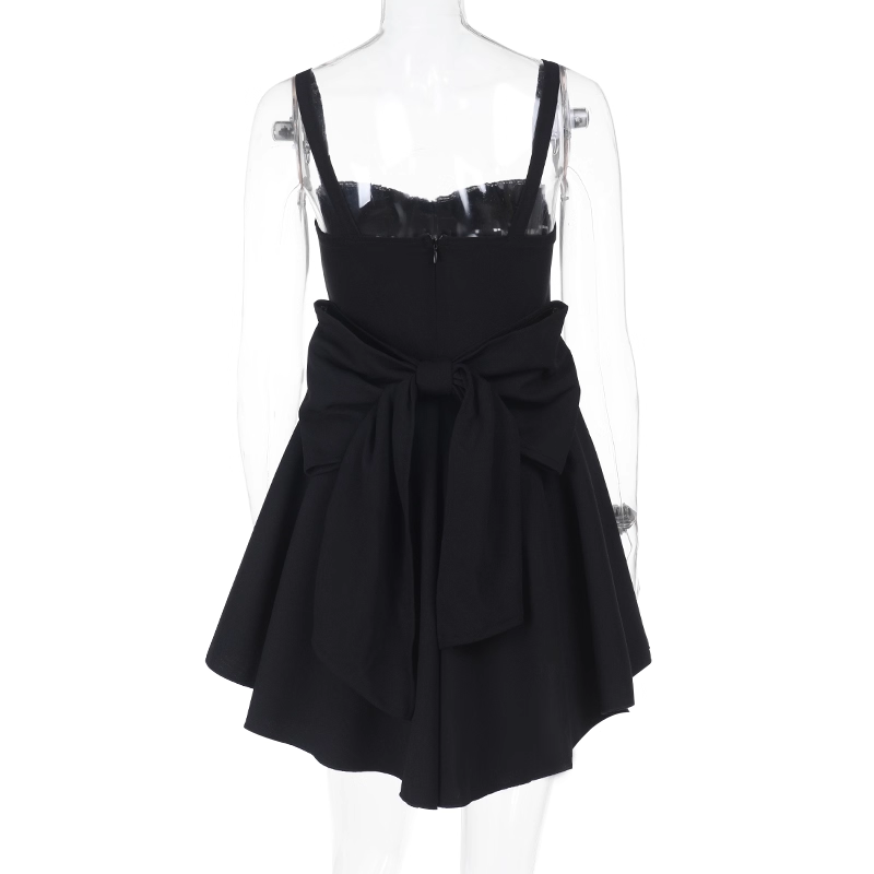Elegant Black Spaghetti Straps A Line Short Birthday Outfits Holiday Dress YM2240