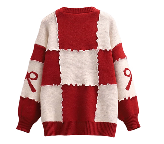 Red Loose Pullover Sweater Coat Lazy Style Bow Knitted Sweater YM2287