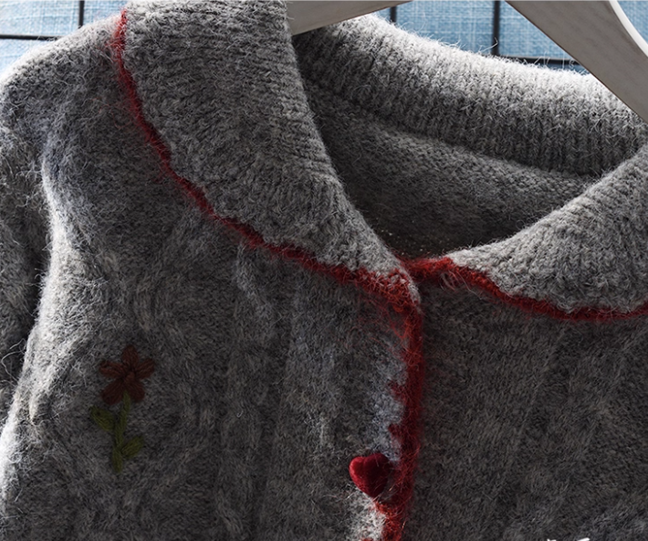 Embroidered POLO collar Short Sweater Cardigan Women's Loose Autumn New Japanese Knitted Jacket YM2343