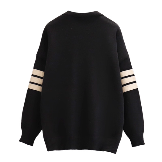 Lazy Style Knitted Cardigan Jacket For Women In Autumn, Loose And Belly-Covering, Slimming Black Sweater YM2281