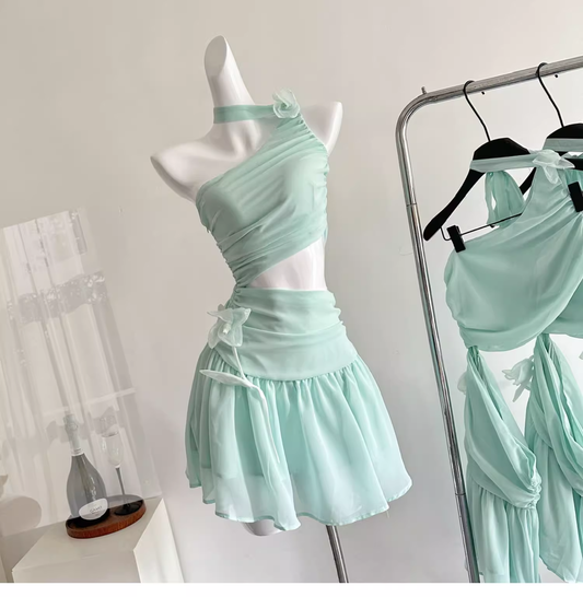 Sexy Green One Shoulder A Line Vacation Dress Mini Party Gown  YM2086