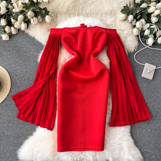 Off The Shoulder Red Holiday Dress YM810