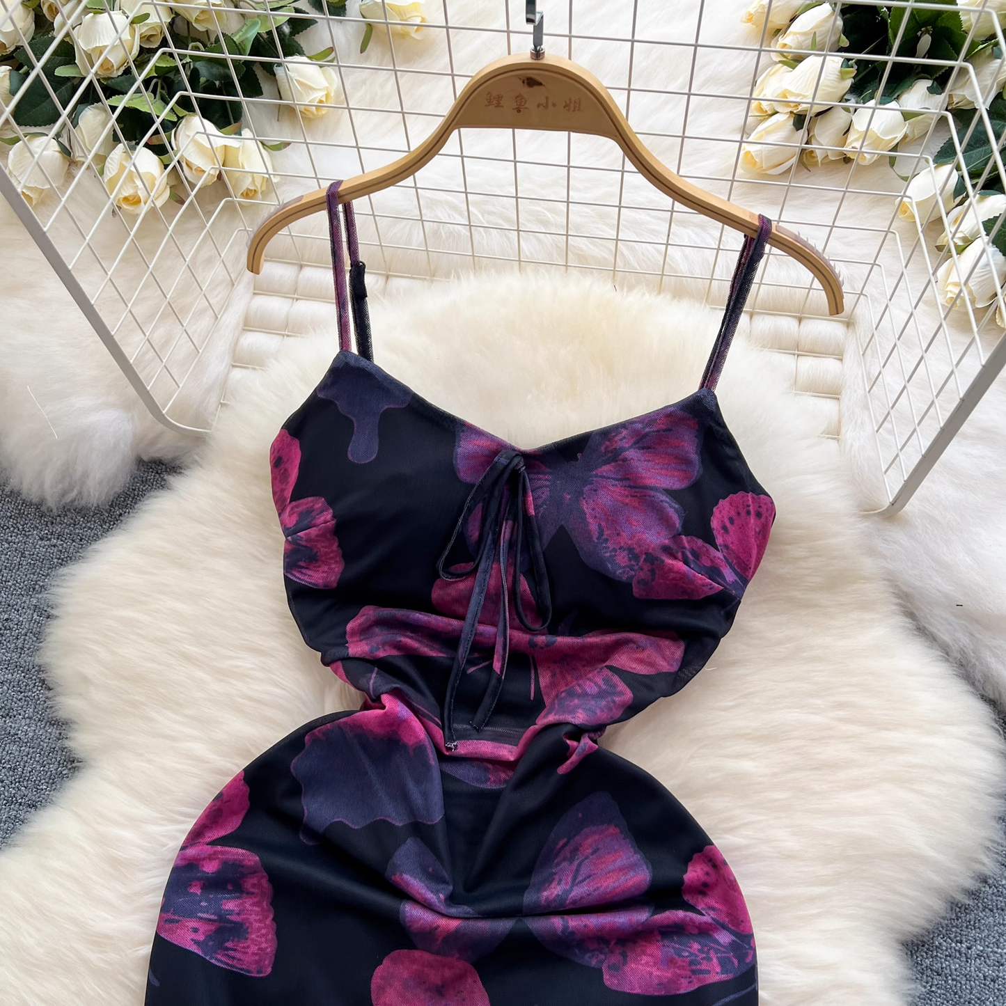 Butterfly print strappy dress YM1115