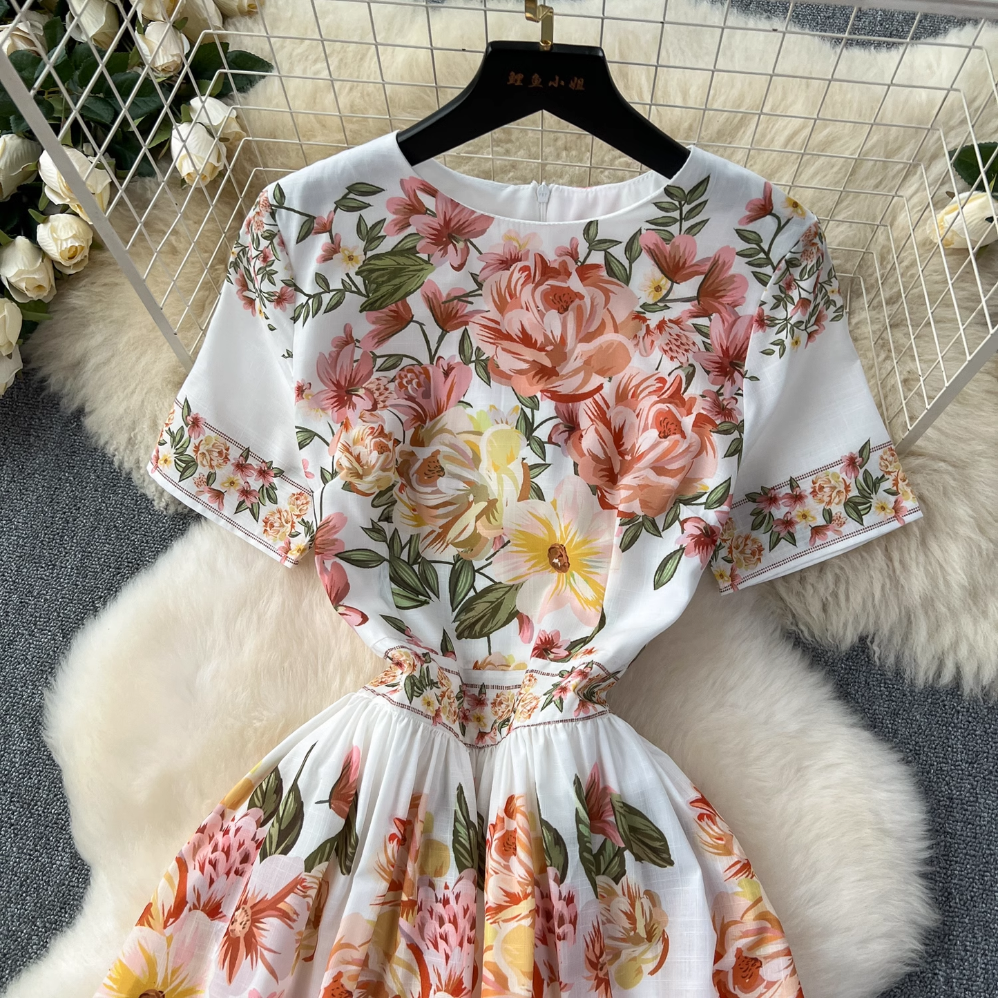 Summer new style French retro palace style printed elegant dress YM1105