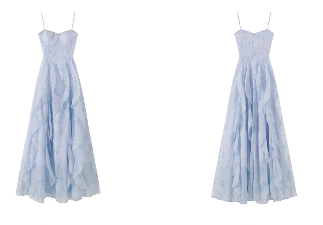 Classy Blue Suspender Party Dress Seaside Holiday Beach Long Dress YM2307