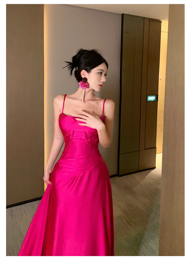 Charming Hot Pink Straps Long Party Dress Birthday Evening Dress YM2175