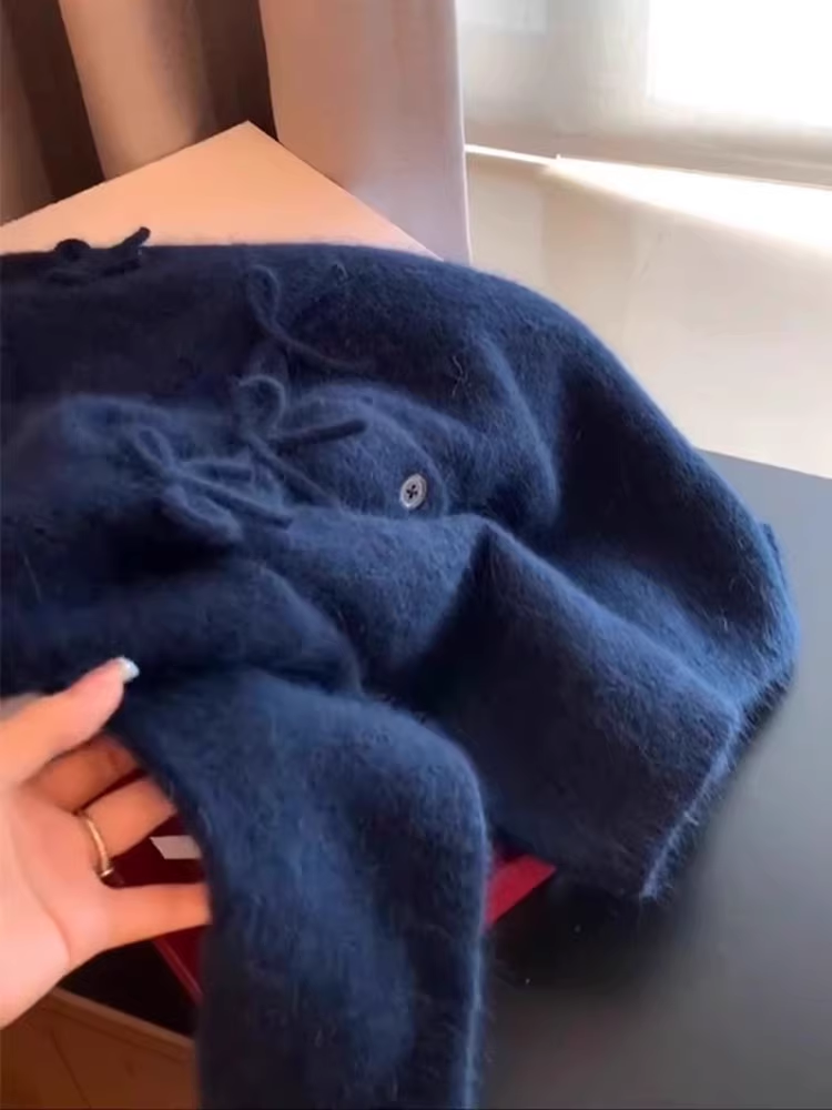 Navy Knitted Cardigan Bow Sweater YM1893