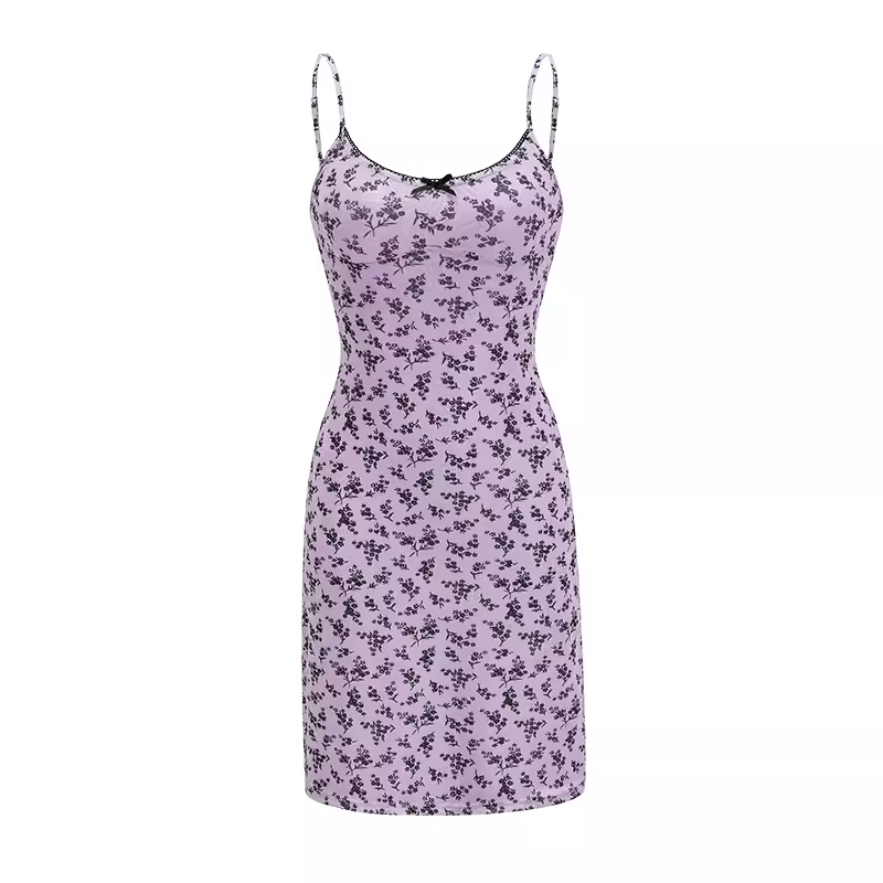 women's summer purple floral suspender dress YM1347