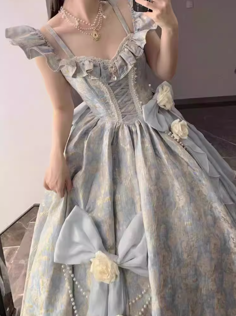 Charming Blue Spaghetti Straps Evening Dress Lolita Princess Dress YM2153