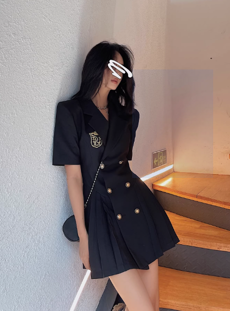 Preppy suit dress pleated dress YM1944