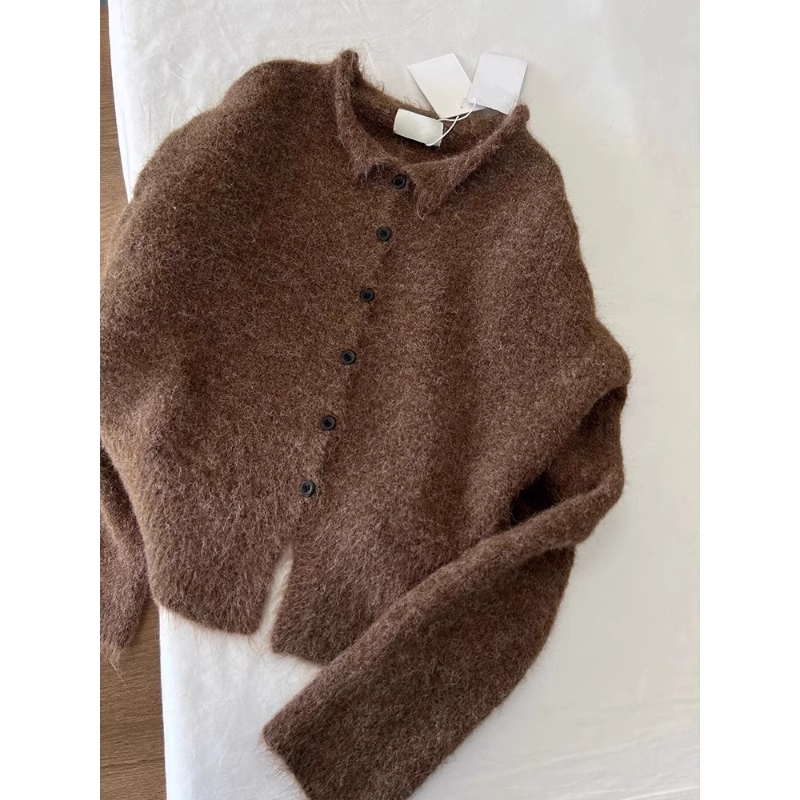 Women's coffee color sweater cardigan sweater temperament coat YM1883