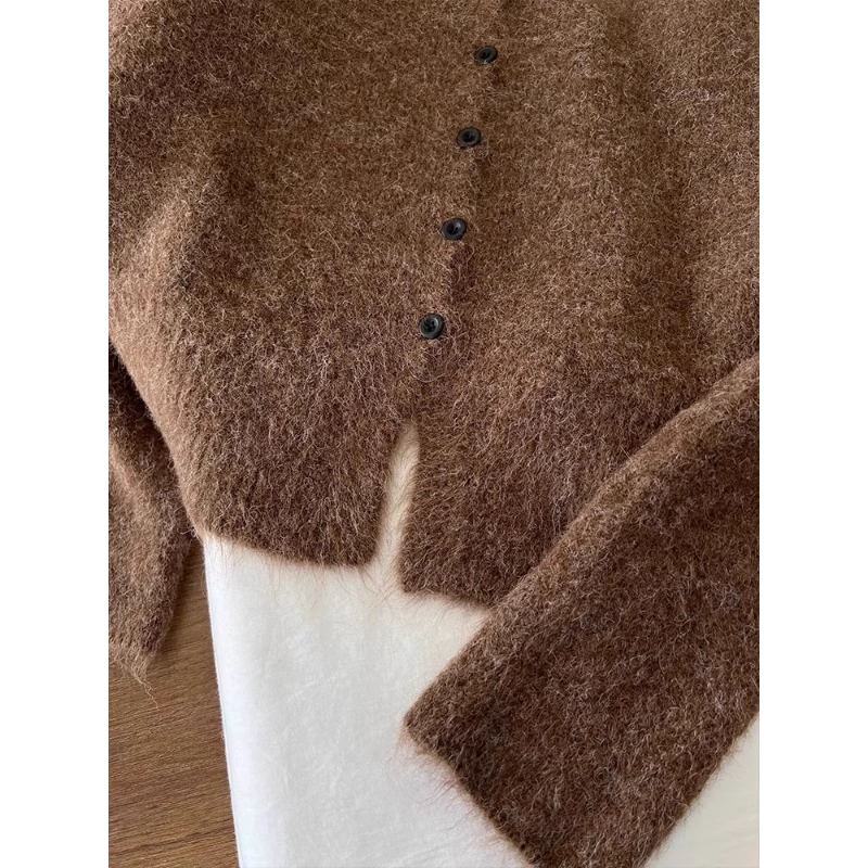 Women's coffee color sweater cardigan sweater temperament coat YM1883