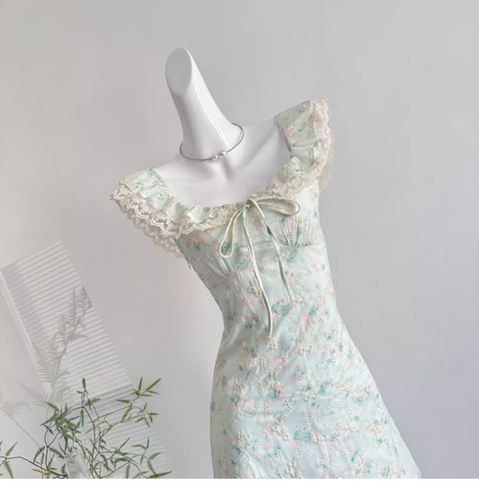 Sweet Floral Mint Green A-Line Short Dress Birthday Dress YM2082