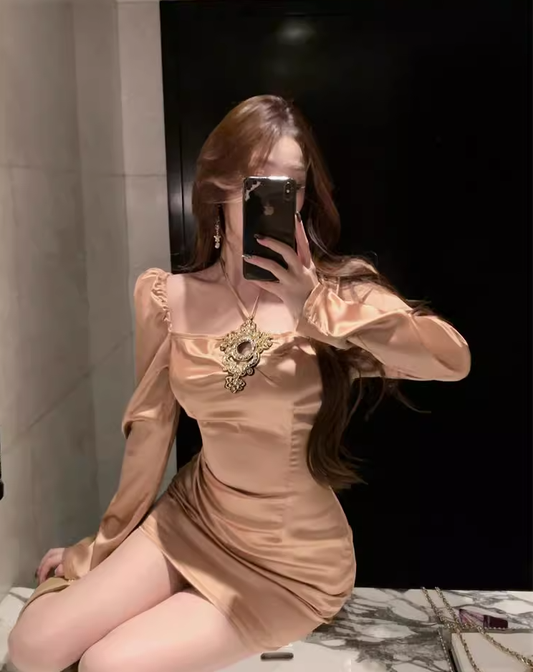 Sexy One-shoulder Halter Neck Diamond-studded Satin Short Birthday Dress Vacation Dress YM2335