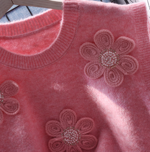 Flower Round Neck Knitted Women's Vest Autumn New Sweet Sweater Vest YM2348