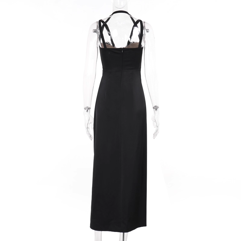 Black Sexy Lace Stitching Suspender Holiday Dress Long Birthday Dress YM2228