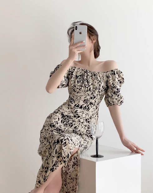 Off the shoulder party dress floral long dress YM1958