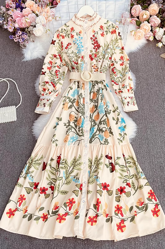 retro printed long maxi dress YM521