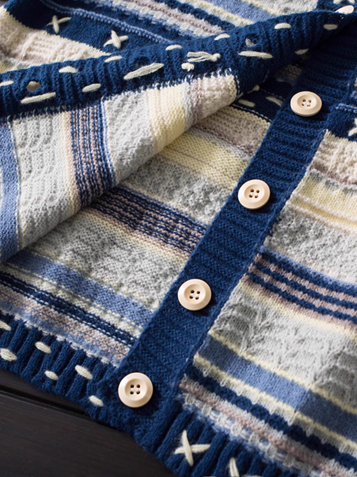 Colorblock round neck cardigan knitted design sweater jacket for women YM503