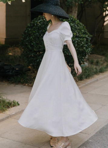 Elegant White Satin Long Party Dress Birthday Dress YM2363