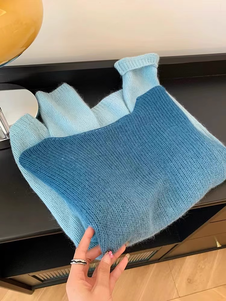 Gradient blue loose vintage sweater cardigan YM1901